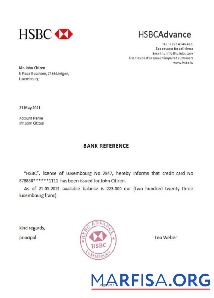 Downloadable Luxembourg HSBC reference real example